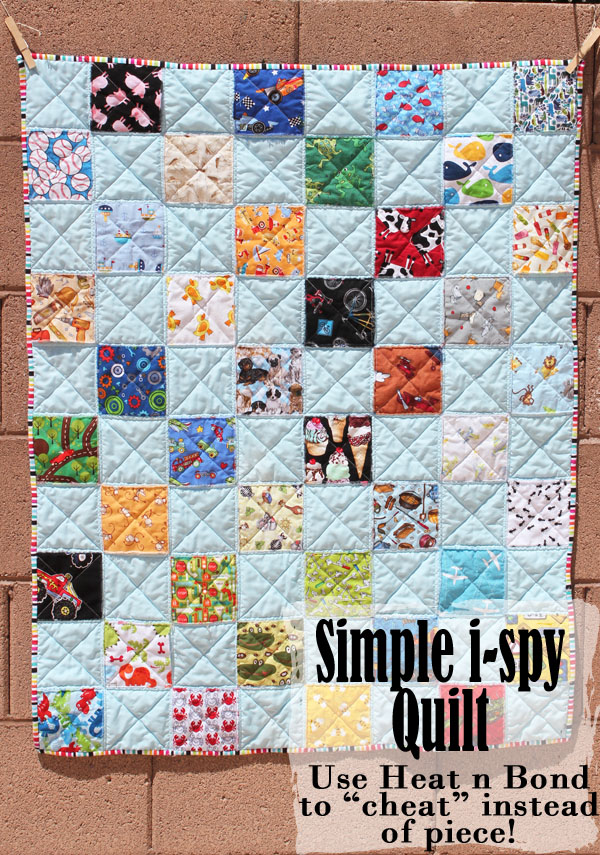 Simple i spy quilt - use Heat n Bond to cheat instead of piece