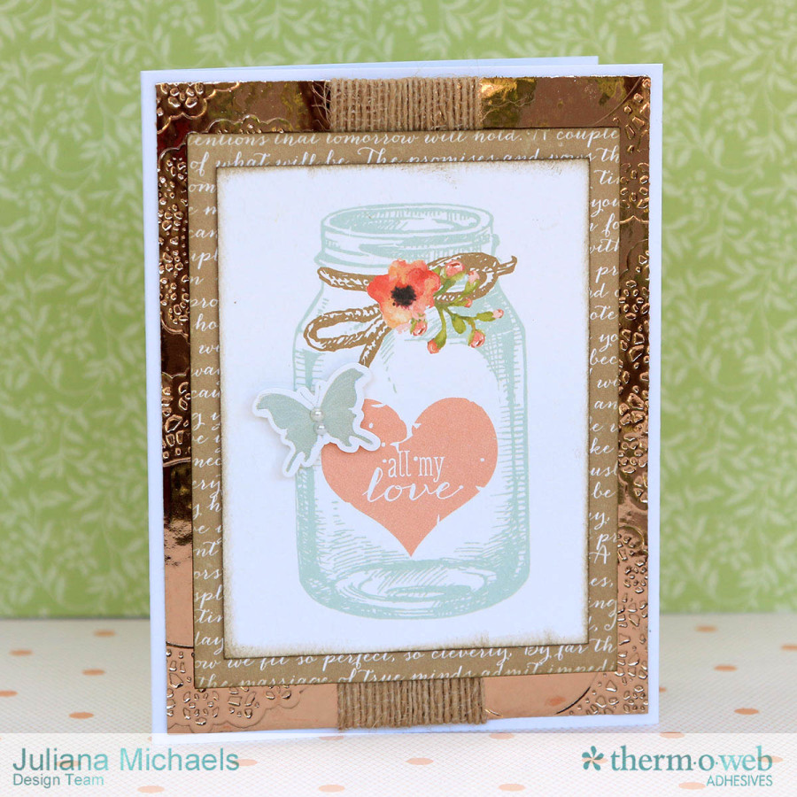 Wedding Card with Embossed Foil background using Therm O Web Deco Foil and Adhesives by Juliana Michaels