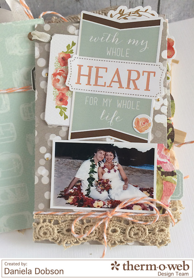 Just Married mini album page 1 by Daniela Dobson for Therm O Web