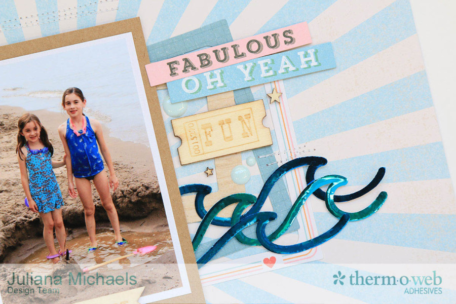 Life Is Good Summer Beach Scrapbook Page featuring Therm O Web Deco Foil and Adhesives by Juliana Michaels