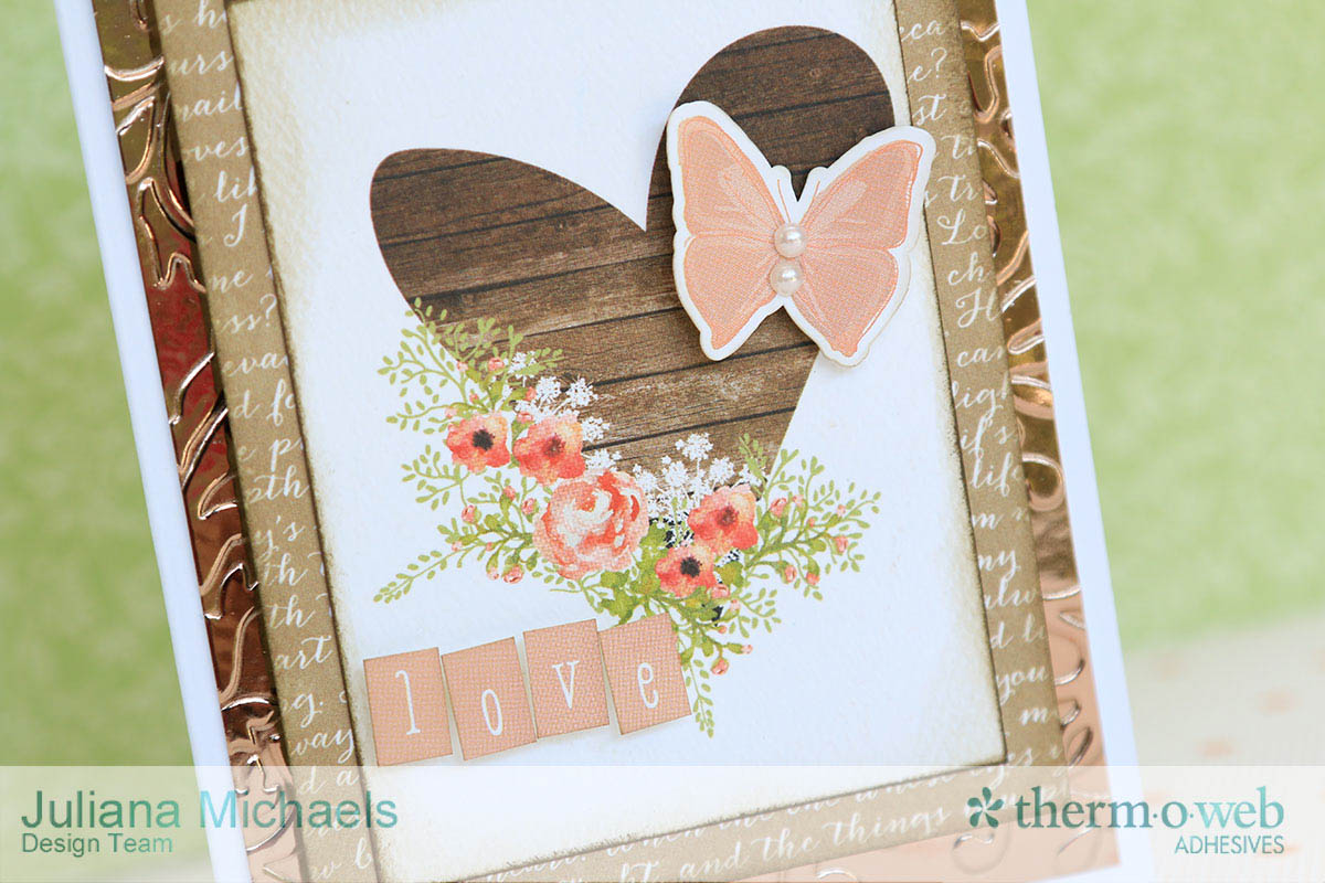 Wedding Card with Embossed Foil background using Therm O Web Deco Foil and Adhesives by Juliana Michaels