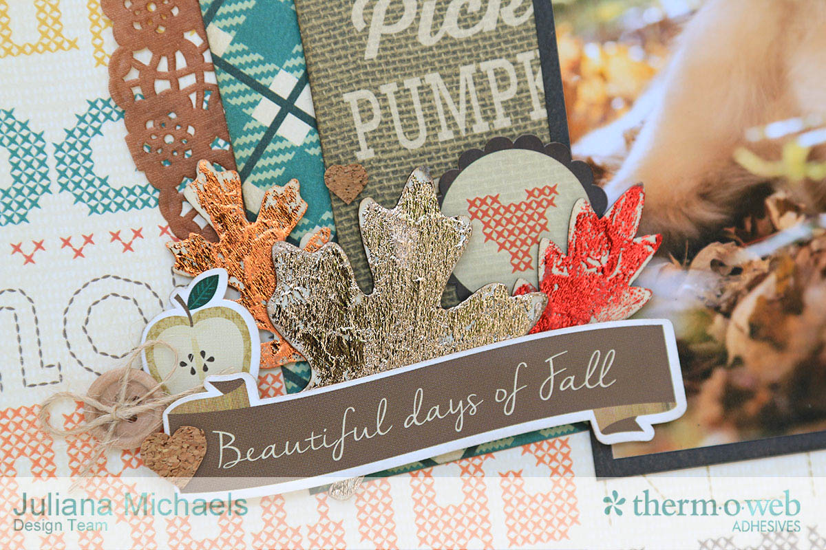 Beautiful Fall Scrapbook Page by Juliana Michaels featuring Therm O Web Adhesives and DecoFoil