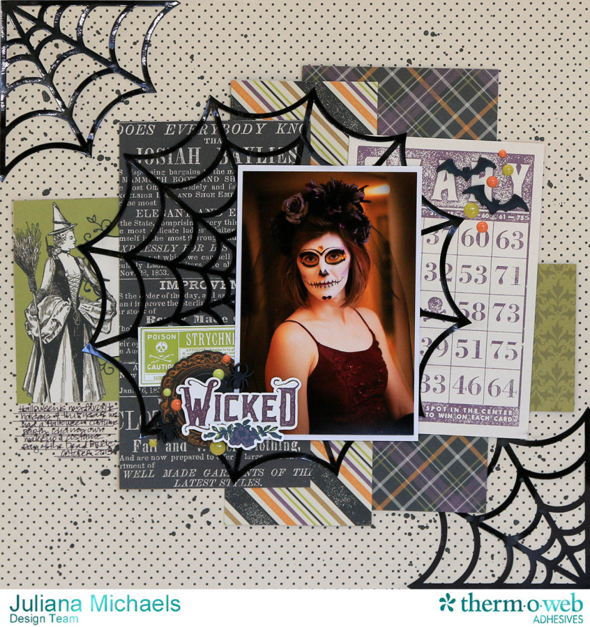 Wicked Halloween Scrapbook Page by Juliana Michaels featuring Therm O Web DecoFoil and Adhesives