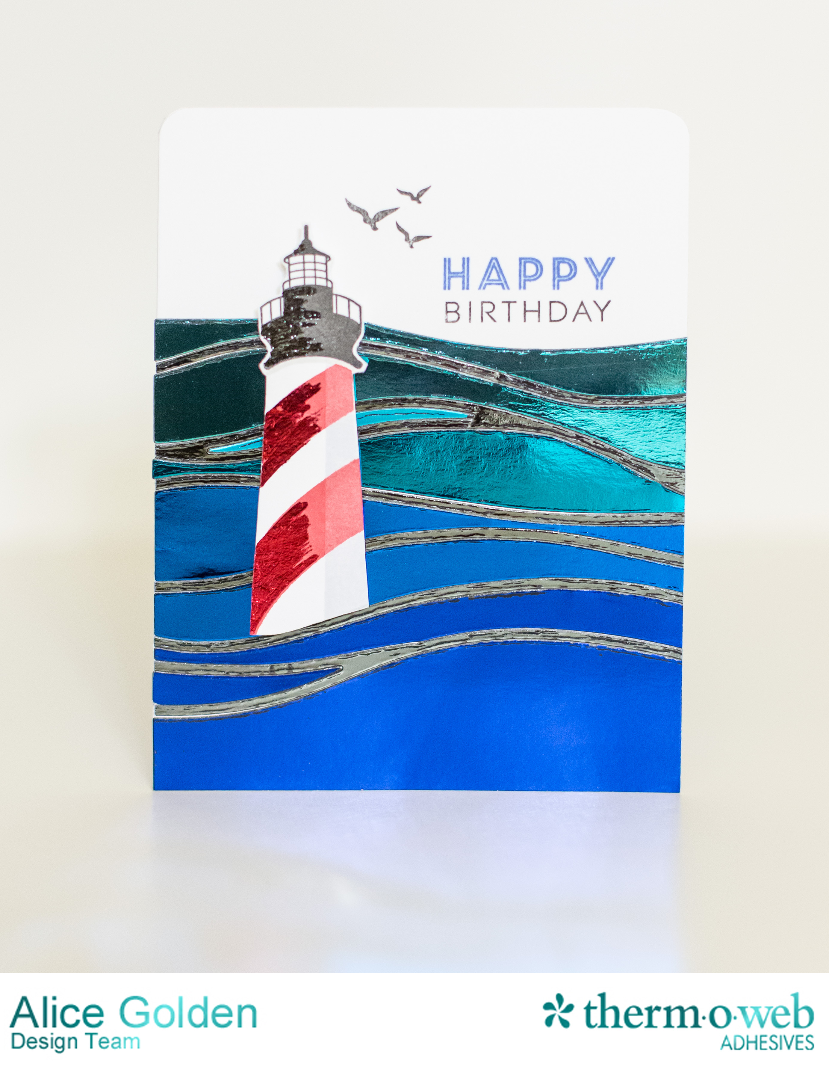 Alice Golden Therm O Web 2016 CHA Winter Foiled Lighthouse Birthday Card Deco Foil
