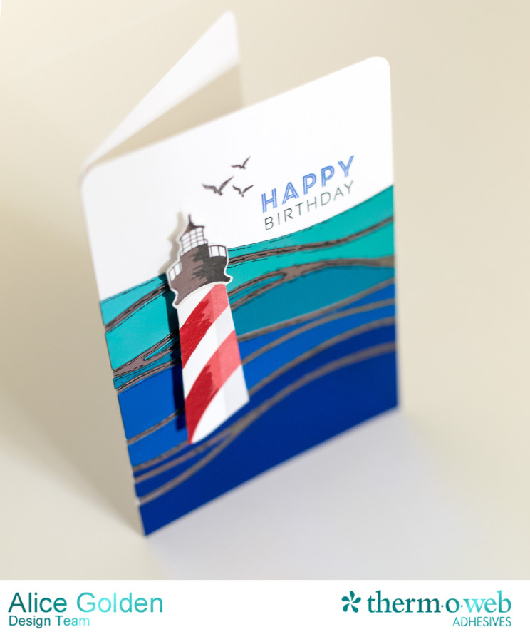 Alice Golden Therm O Web 2016 CHA Winter Foiled Lighthouse Birthday Card2
