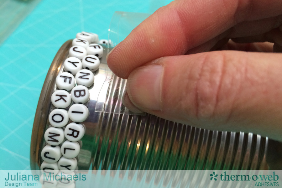 Recycled Tin Can Pencil Holder Tutorial by Juliana Michaels featuring Therm O Web Sticky Lines Clear Adhesive
