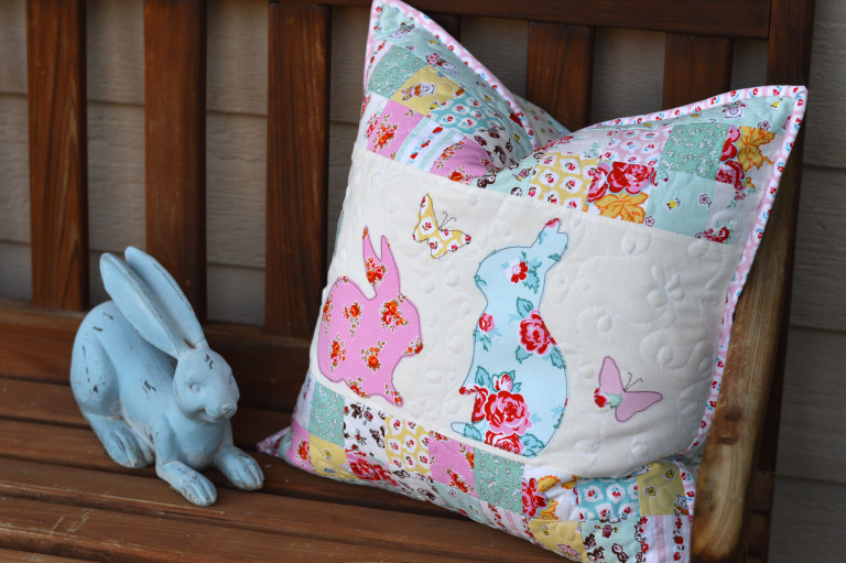 "EZ Print Bunny Appliqué” is a Free Easter Quilted Pillow Pattern designed by Amanda of Jedi Craft Girl from Thermo*o*Web!