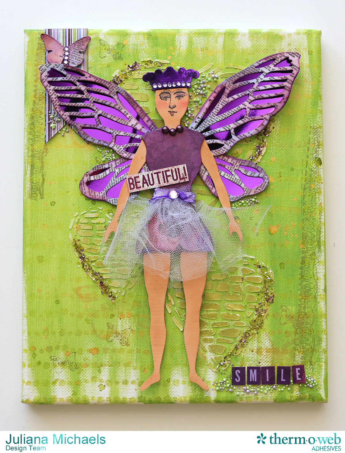 Beautiful Fairy Mixed Media Canvas by Juliana Michaels featuring Therm O Web Adhesives and DecoFoil