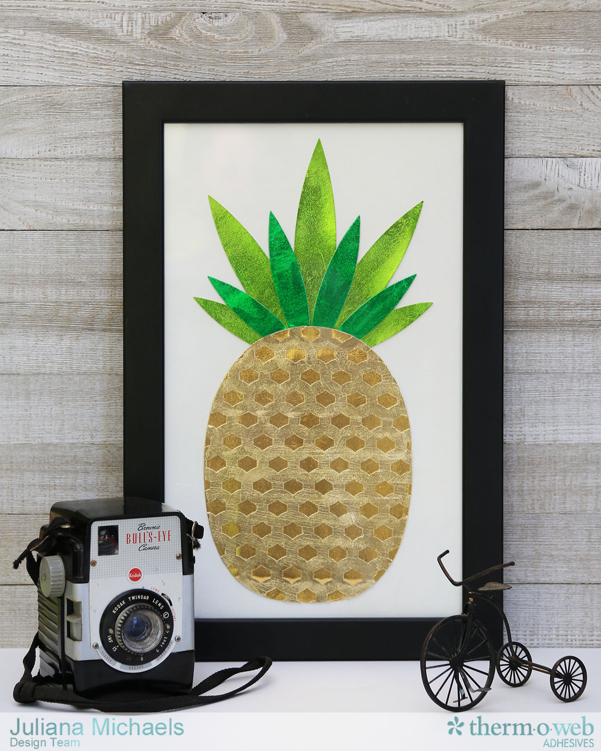 Pineapple Framed Wall Art by Juliana Michaels featuring Therm O Web DecoFoil and iCraft Foam Adhesive