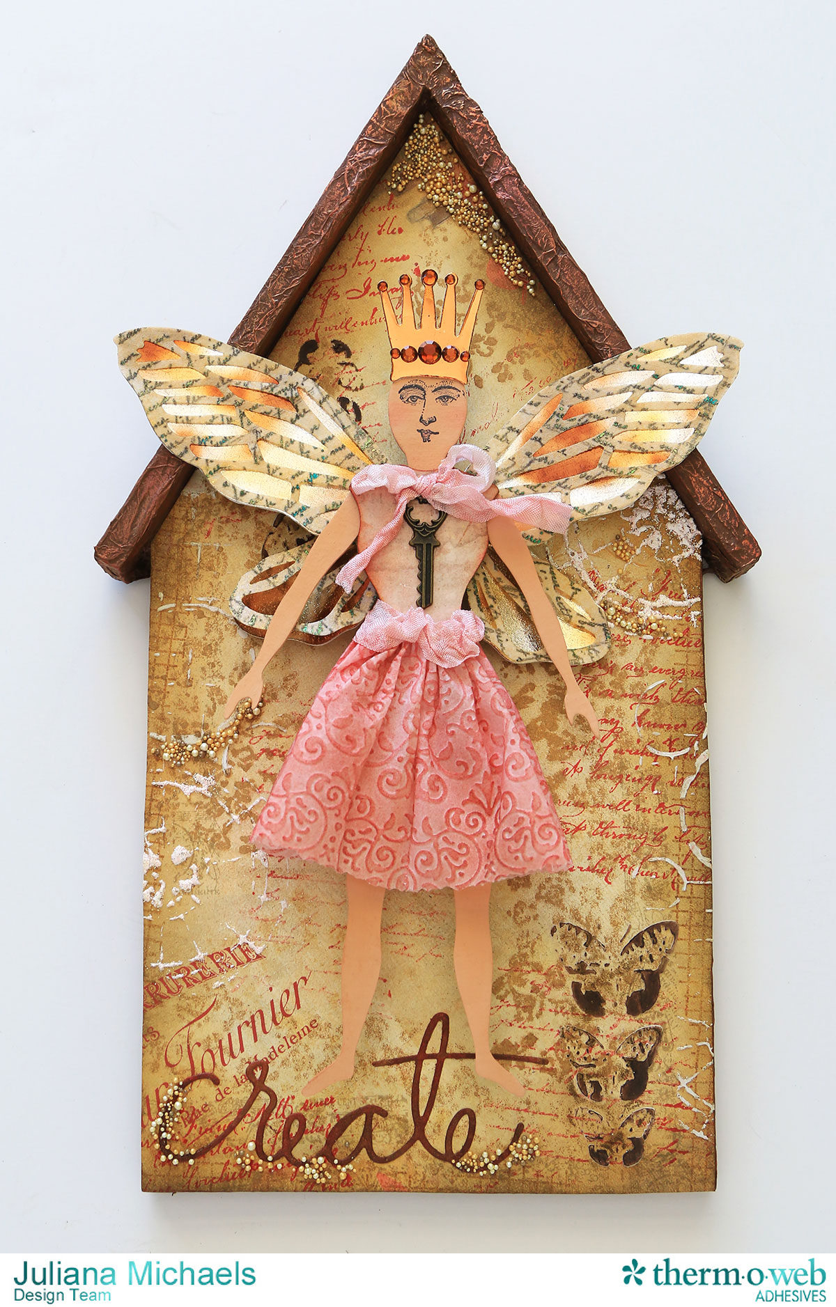 Fairy House Mixed Media Canvas by Juliana Michaels featuring Therm O Web Deco Foil, Mixed Media Sheets and Adhesives