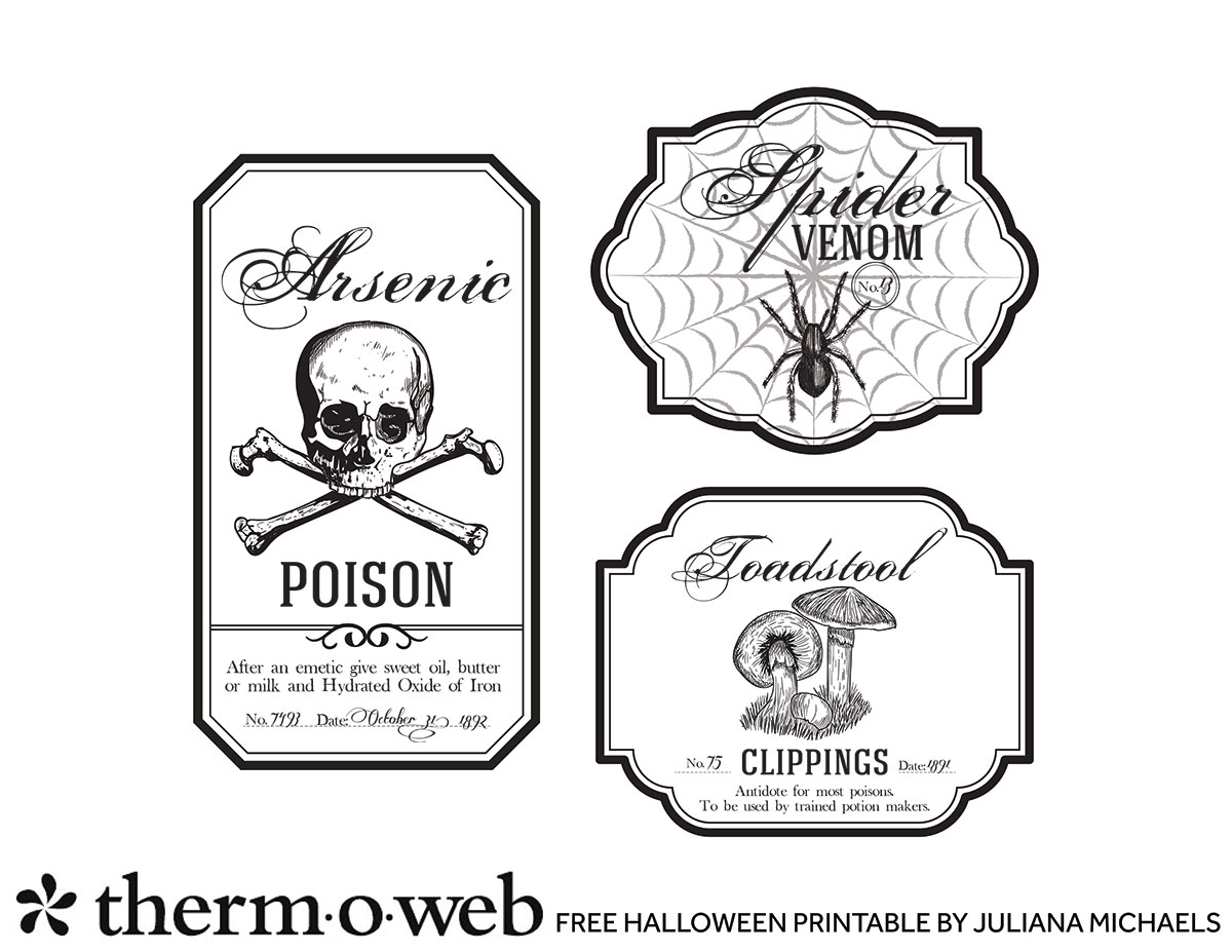Halloween Bottle Labels Free Printable by Juliana Michaels