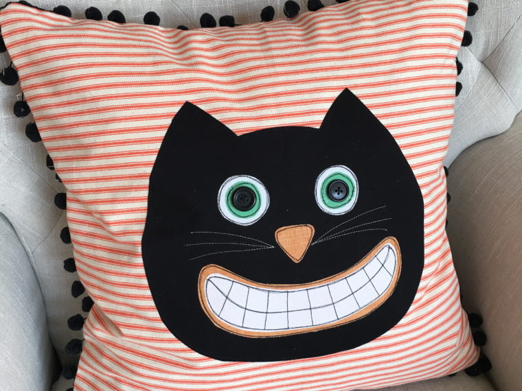 Black Cat HeatnBond Halloween Pillow by Jedi Craft Girl