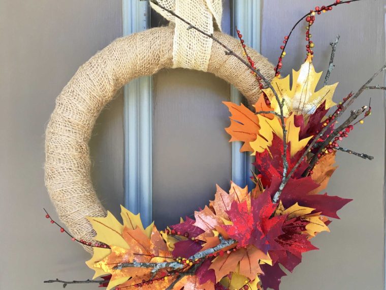 Fall Mixed Media Leaf Wreath by Audrey Yeager