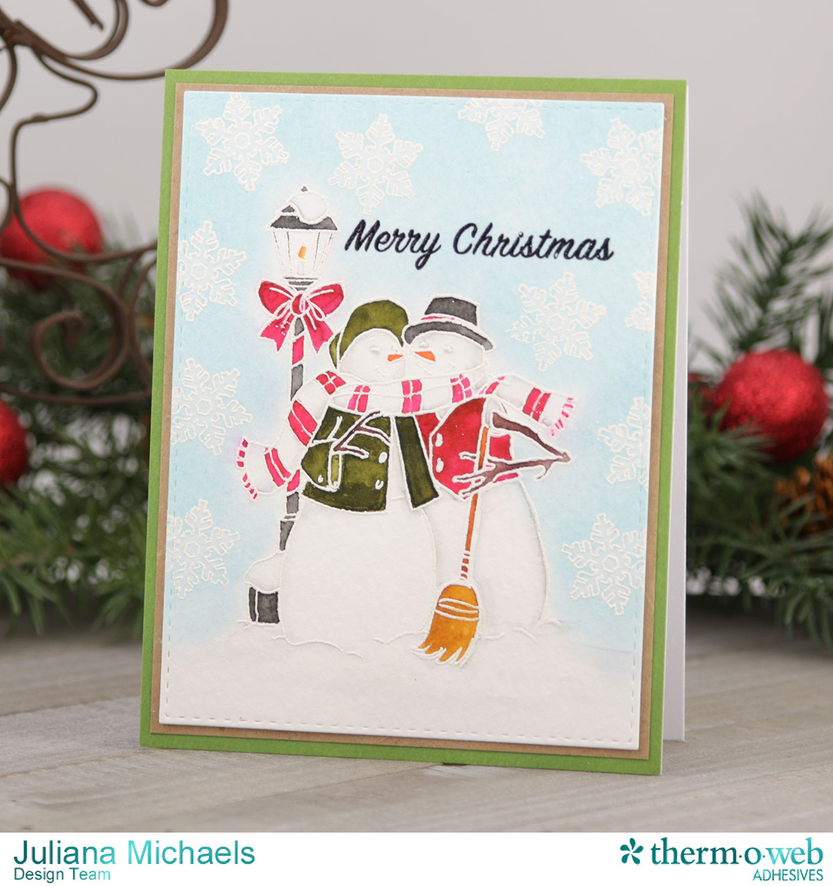 Snowman Christmas Card by Juliana Michaels featuring Therm O Web Adhesives and Art Impressions Stamps