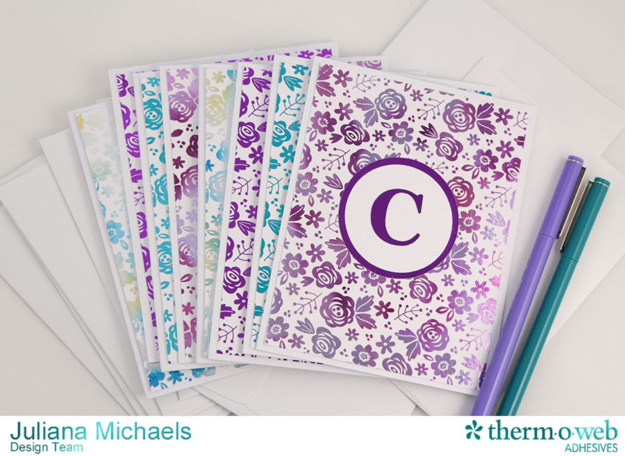 Monogram Notecards with Therm O Web DecoFoil by Juliana Michaels