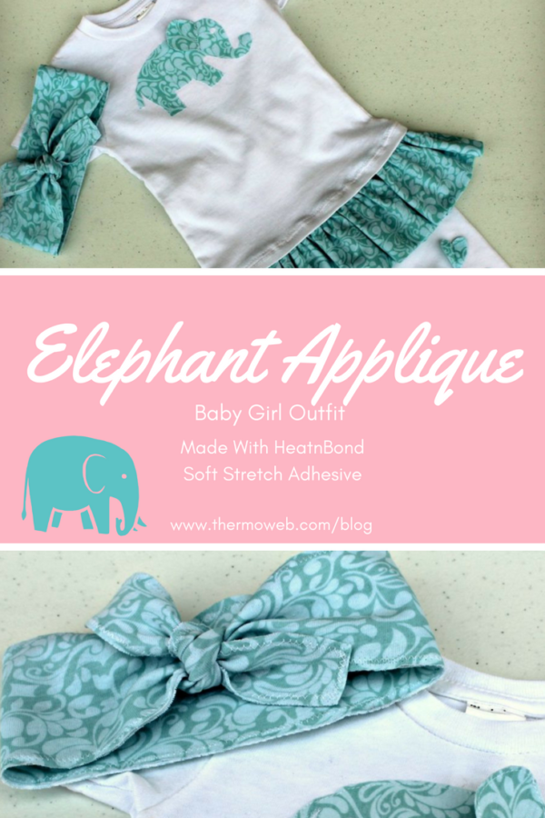 Elephant Applique HeatnBond Soft Stretch Baby Girl Outfit
