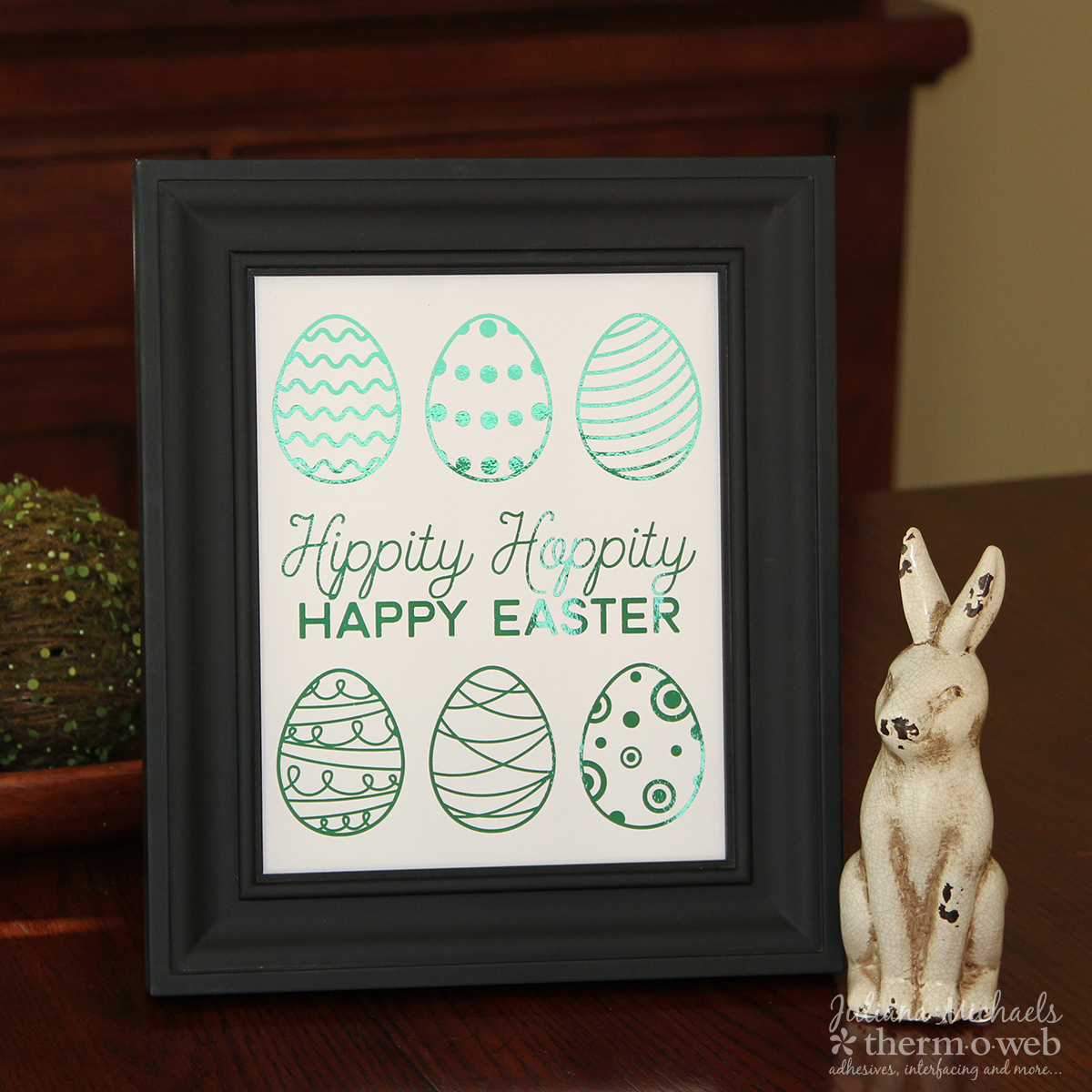 Happy Easter Framed Printable by Juliana Michaels featuring Therm O Web Deco Foil