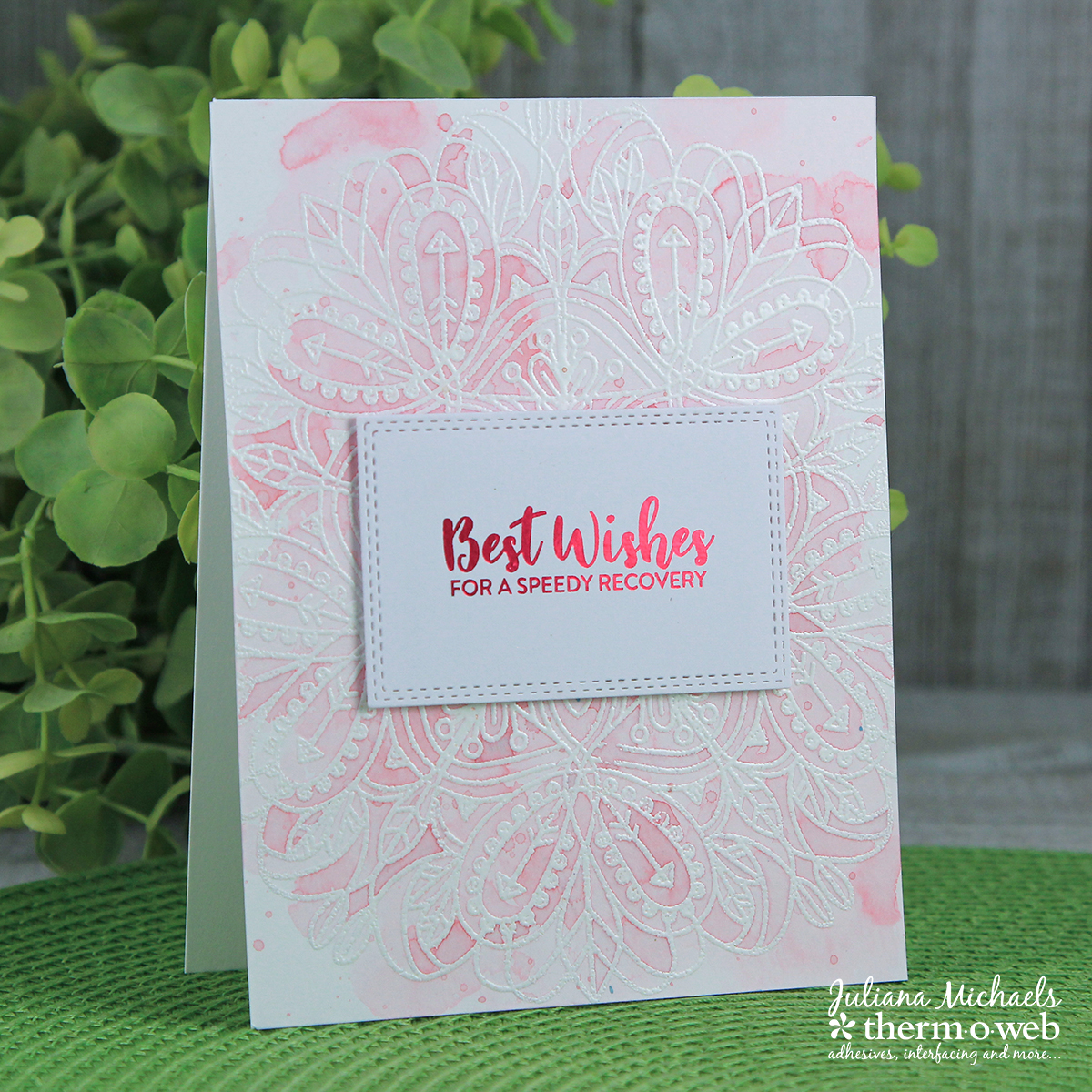 Best Wishes Card by Juliana Michaels featuring Printable Sentiments with Therm O Web Deco Foil