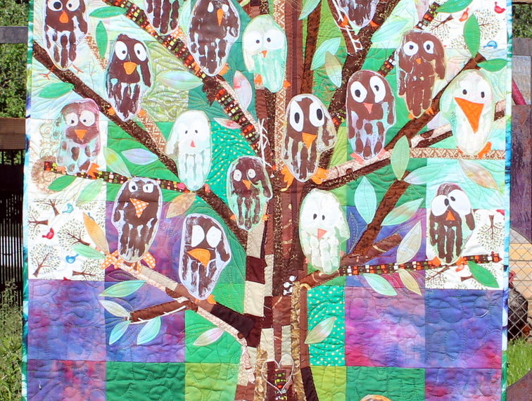 Owl Hand Print Quilt by Kim Lapacek featuring HeatnBond Lite
