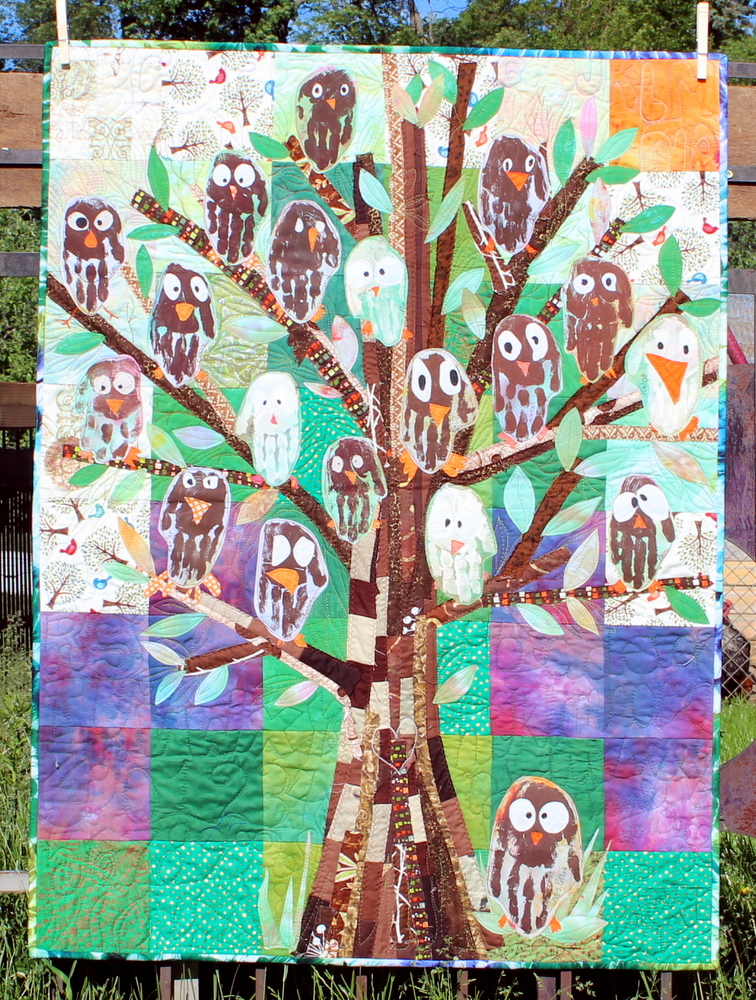 Owl Hand Print Quilt by Kim Lapacek