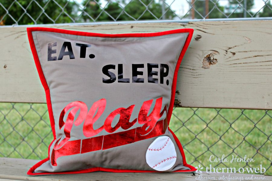 Carla Henton for Thermoweb Baseball Pillow Cover with deco foil and fusible fleece