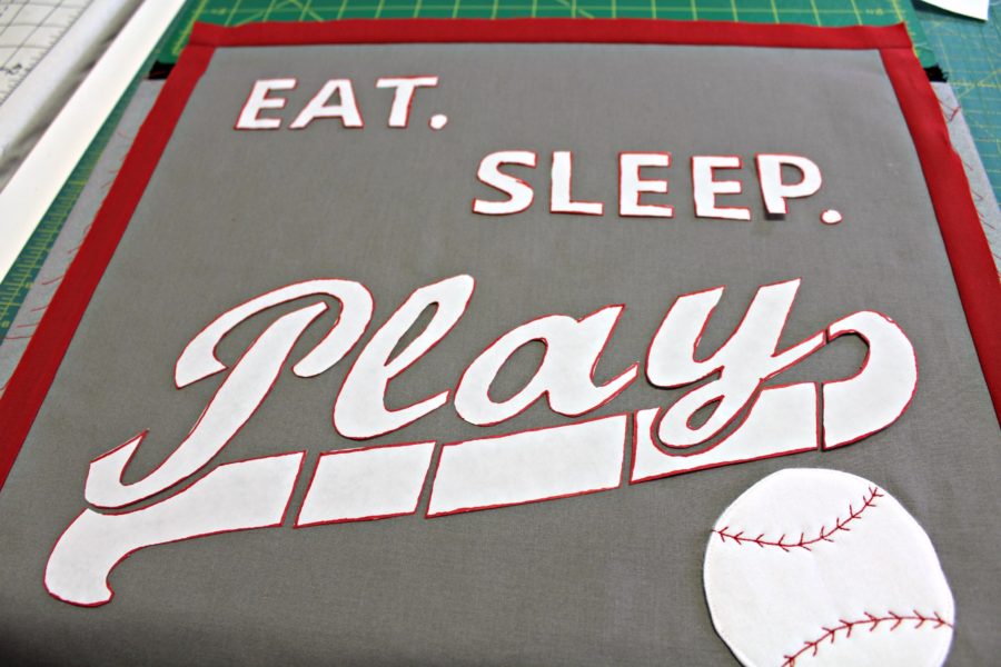 Deco Foil Hotmelt baseball pillow by Carla Henton