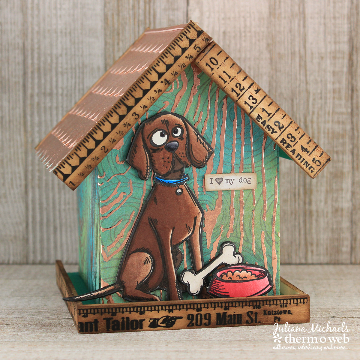 Mixed Media Dog House by Juliana Michaels featuring Therm O Web Deco Foil