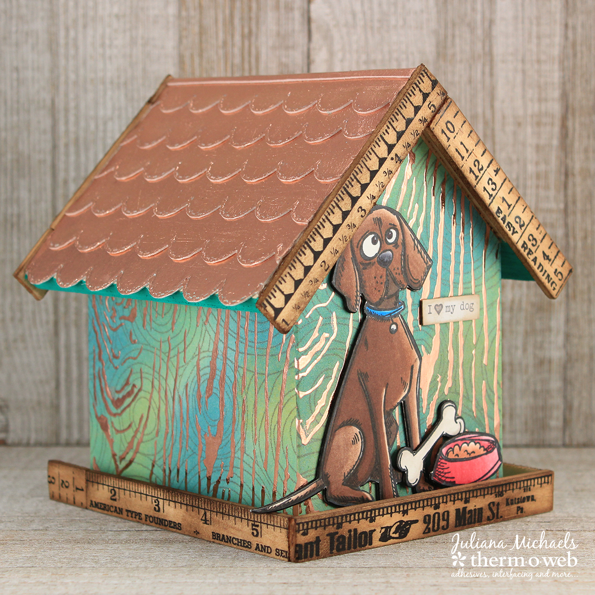 Mixed Media Dog House by Juliana Michaels featuring Therm O Web Deco Foil