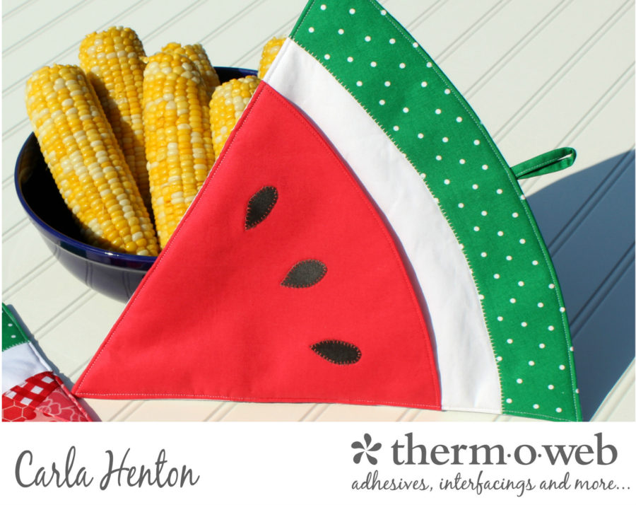 Watermelon hot pad potholder quilted fusible fleece oven mitt for thermoweb by Carla Henton
