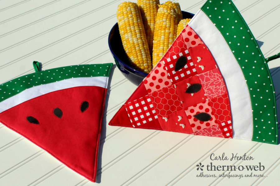watermelon oven mitts hot pads potholders for thermoweb with fusible fleece by Carla Henton