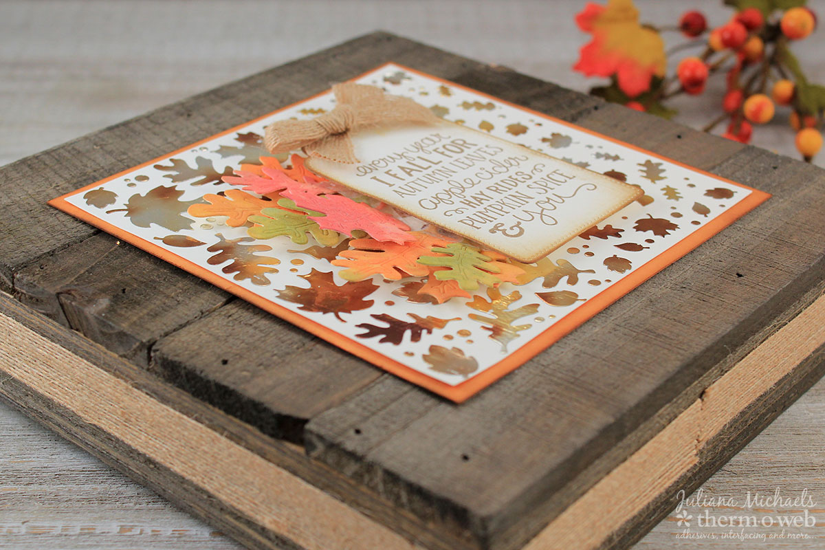 Fall Wood Plank Home Decor Piece by Juliana Michaels featuring Therm O Web Deco Foil, Mixed Media Art Paper and Adhesives