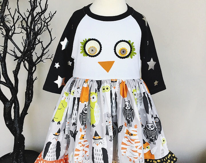 Halloween Blend Fabric Owl Shirt Dress