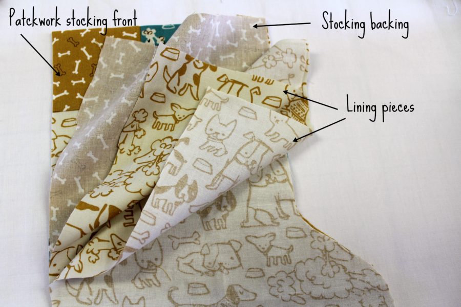 Laying out the layers for the pet stocking