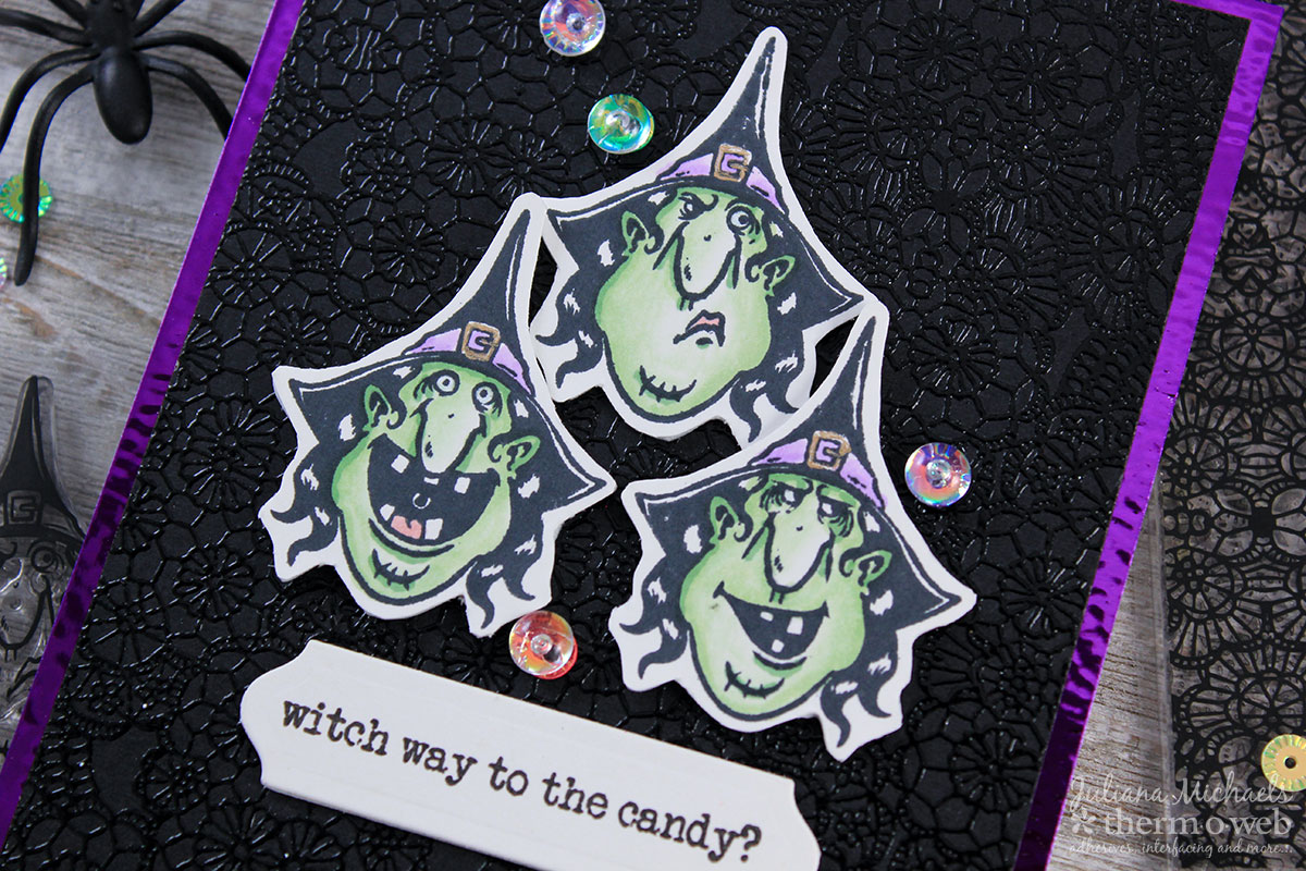Witch Way To The Candy Halloween Card by Juliana Michaels featuring products from Brutus Monroe and Therm O Web Deco Foil, Mixed Media and Adhesives