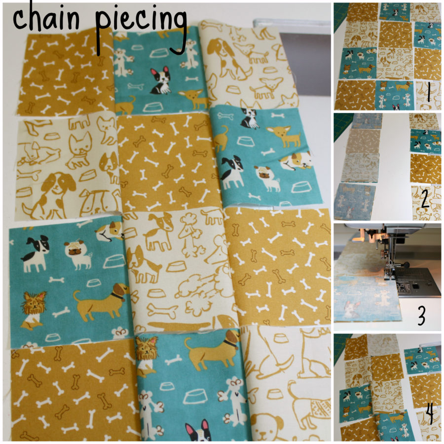 chain piecing patchwork for pet stocking by Carla Henton