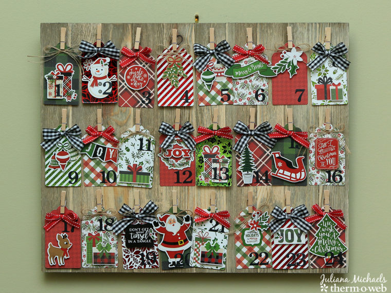 Advent Calendar by Juliana Michaels featuring Echo Park Paper, Gina K Designs Foil Mates and Therm O Web Adhesives