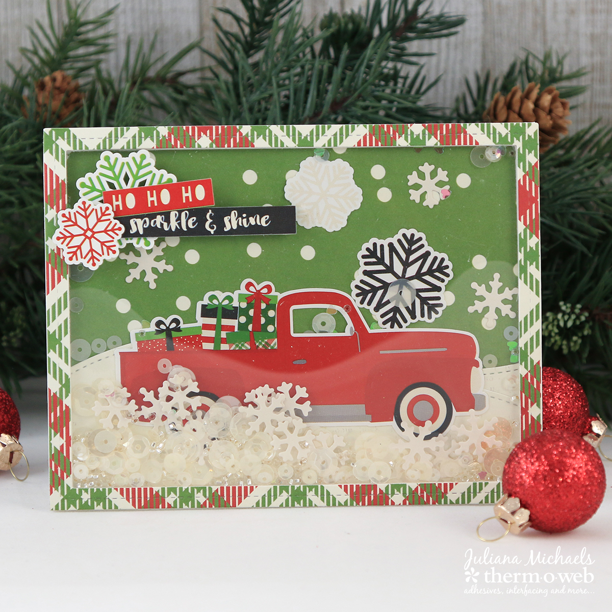 Christmas Truck Shaker Cards by Juliana Michaels featuring Therm O Web Adhesives