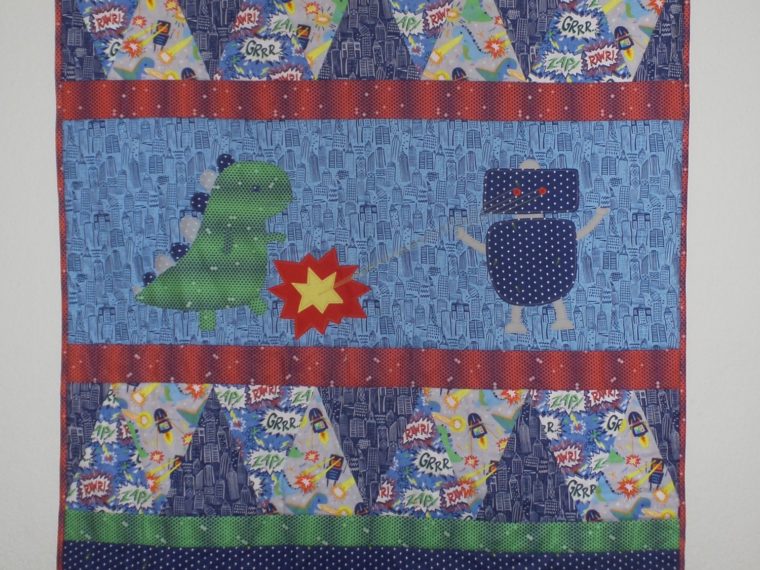 Dino vs Robot Story Mini Quilt with Blend Fabrics