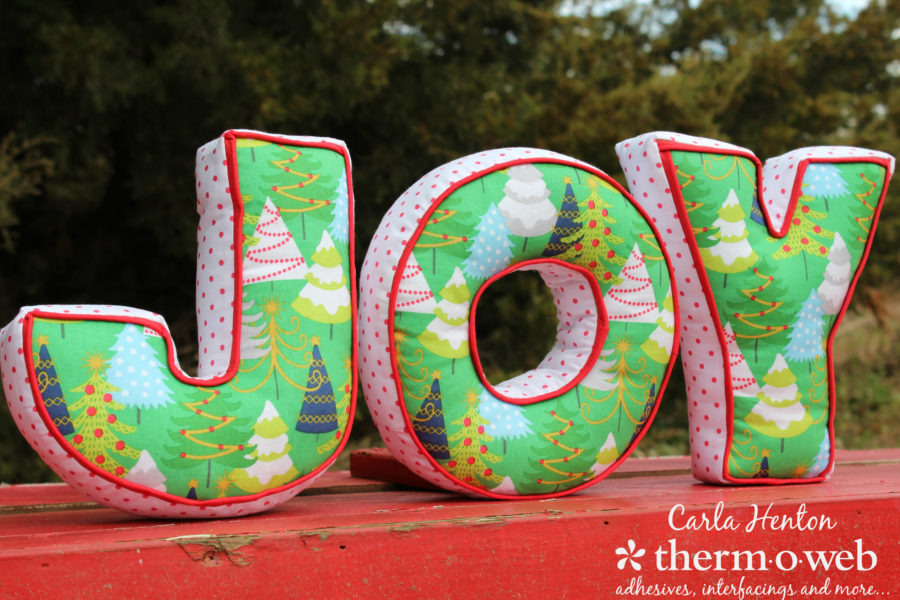 Joy letter pillows 4 by Carla at Creatin' in the Sticks for Thermoweb using HeatnBond interfacing and fleece
