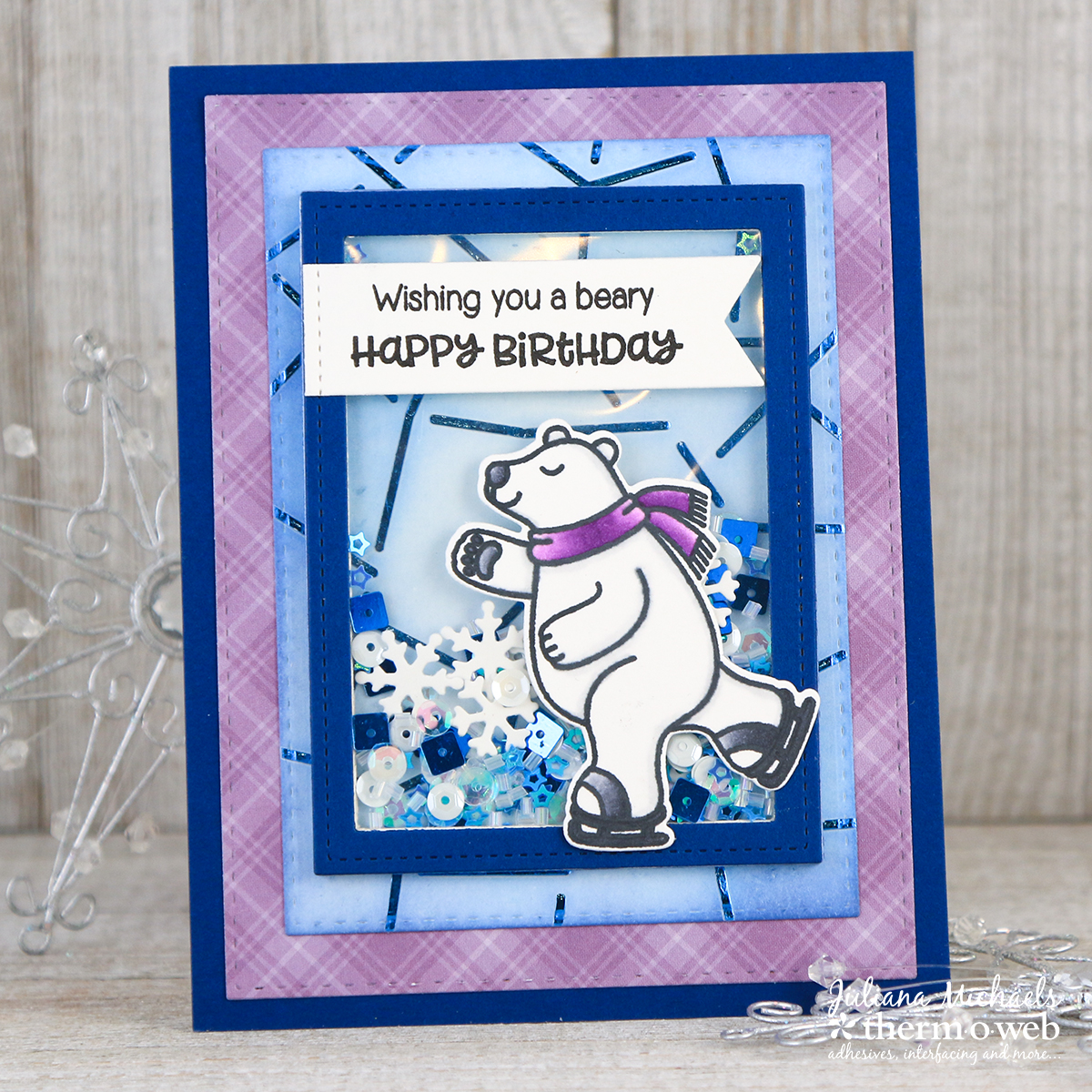 Happy Birthday Shaker Card by Juliana Michaels featuring Therm O Web Clear Toner Sheets, Deco Foil, Stencils and Adhesives