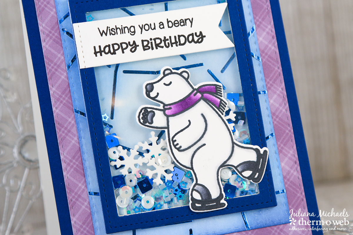 Happy Birthday Shaker Card by Juliana Michaels featuring Therm O Web Clear Toner Sheets, Deco Foil, Stencils and Adhesives