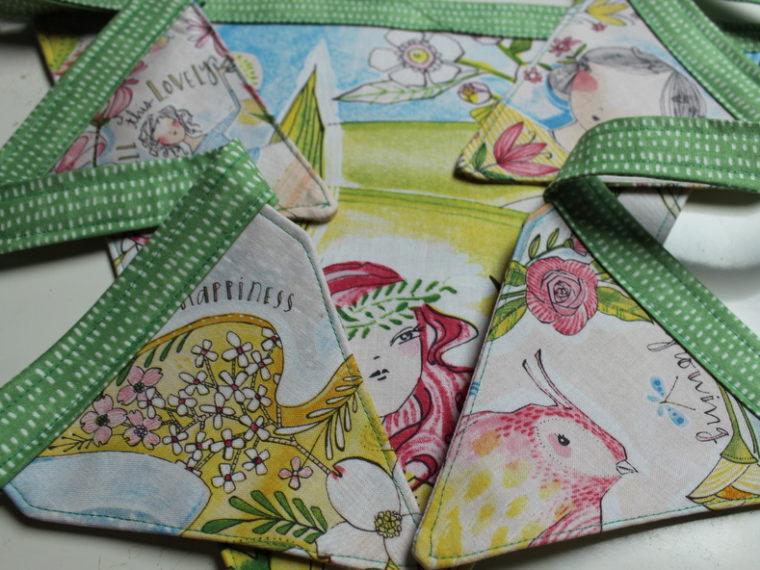 Welcome Spring Bunting with Garden Girls Fabric