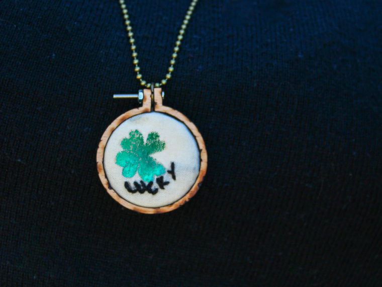 DecoFoil Shamrock Embroidery Hoop Necklace