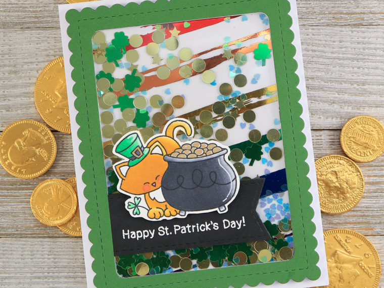 Happy St. Patrick's Day Rainbow Shaker Card by Juliana Michaels featuring Therm O Web Deco Foil, Designer Transfer Sheets and Newton's Nook Designs Stamps