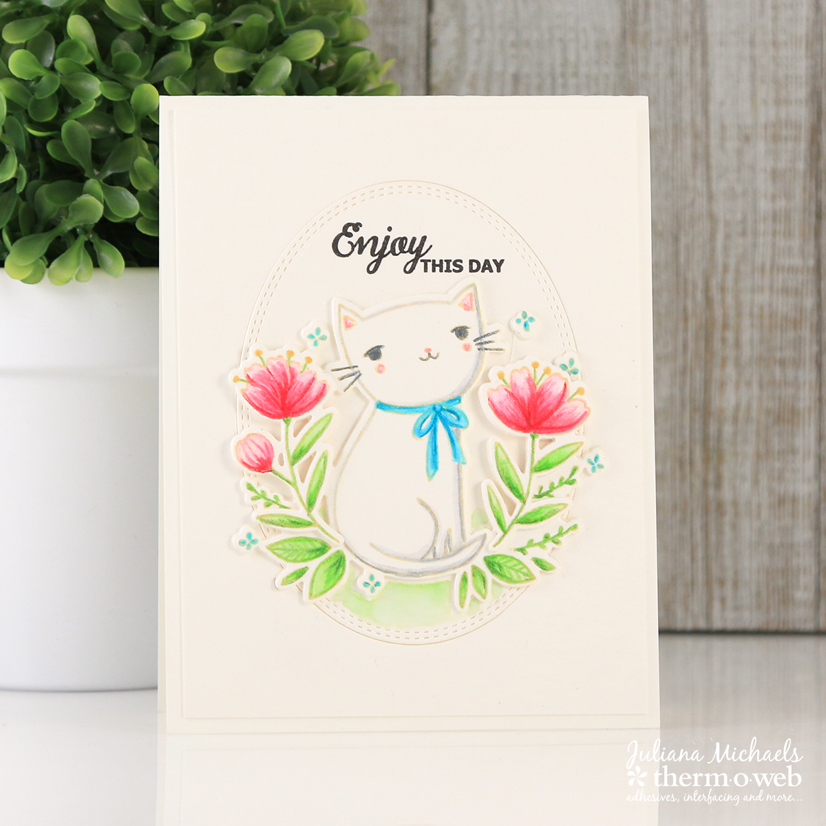 Enjoy Your Day Card with Waffleflower Stamps and Therm O Web Foam Adhesive
