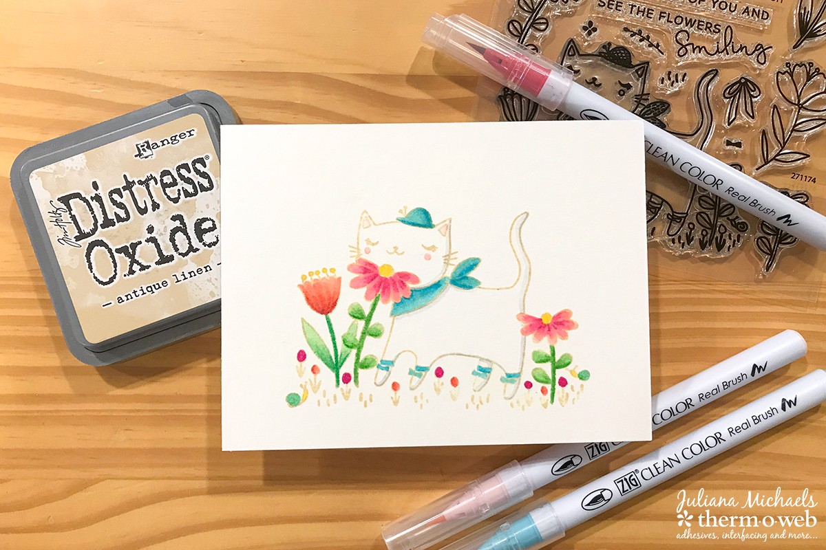 No Line Watercoloring and Colored Pencils with Waffleflower Stamps 
