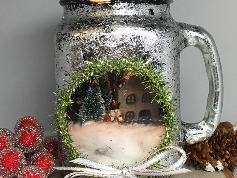 Make a Faux Mercury Glass Mason Jar Winter Scene with Deco Foil