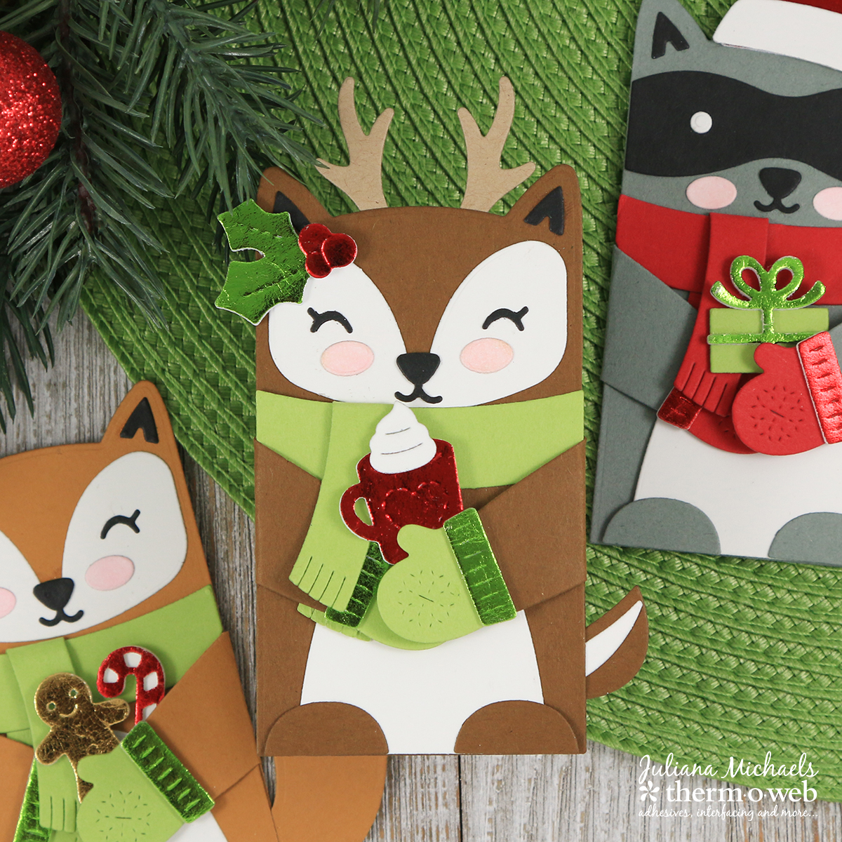 Deer Woodland Critters Huggers Holiday Gift Card Holder by Juliana Michaels featuring Lawn Fawn and Therm O Web DecoFoil