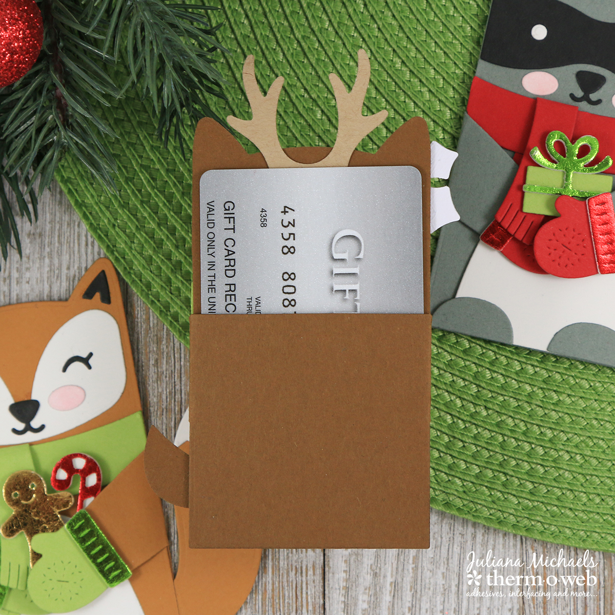 Backside Woodland Critters Huggers Holiday Gift Card Holder by Juliana Michaels featuring Lawn Fawn and Therm O Web DecoFoil