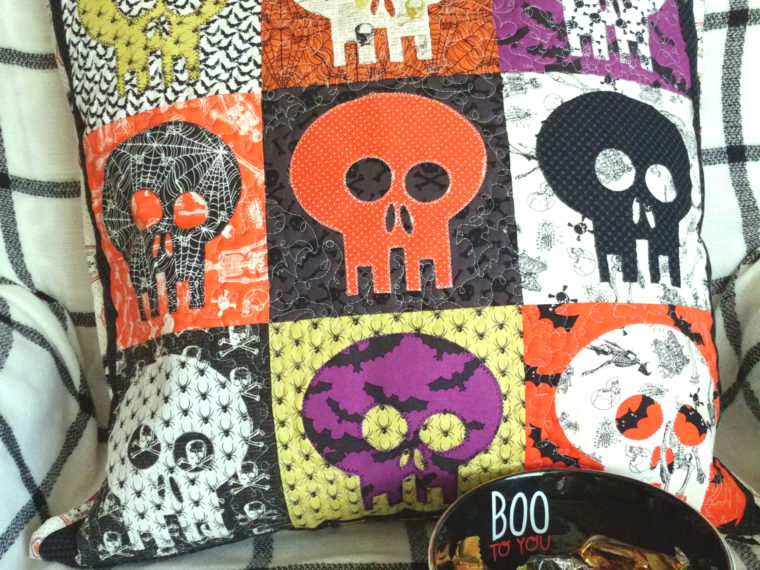 Halloween Fabric Skeleton Block Pillow with HeatnBond
